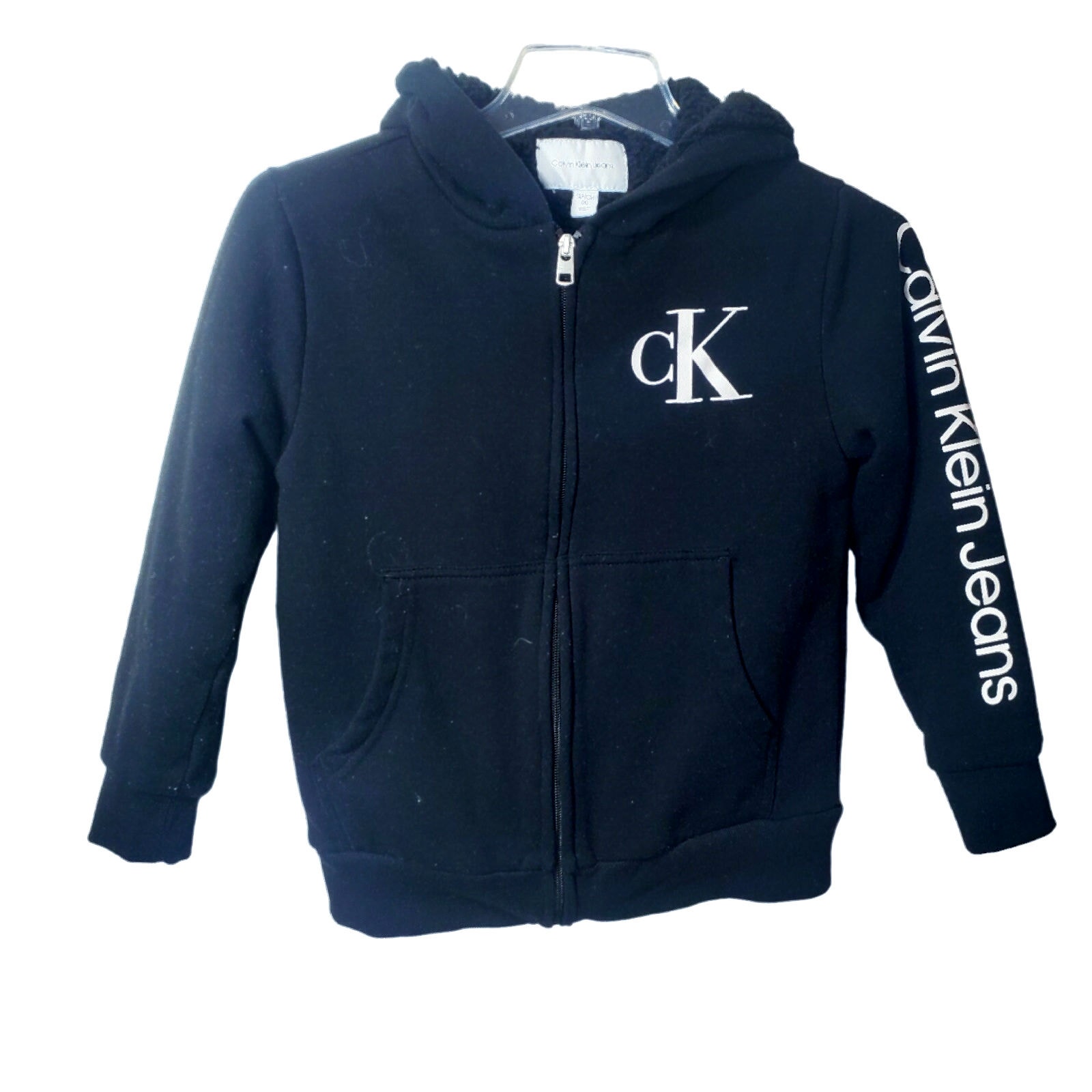 Calvin Klein Jeans Kids Black Zip Up Logo Hoodie Size Small